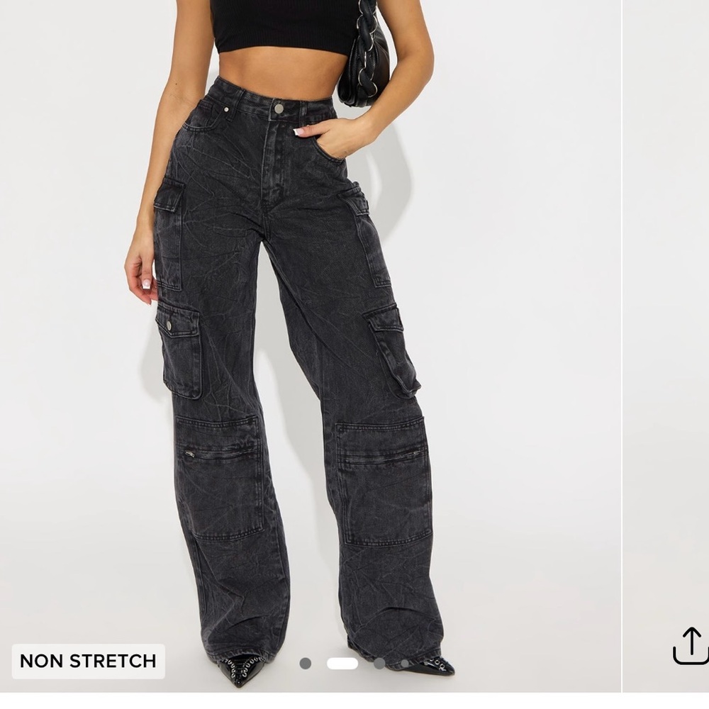 Fashion Nova Black Cargo Jeans Petite